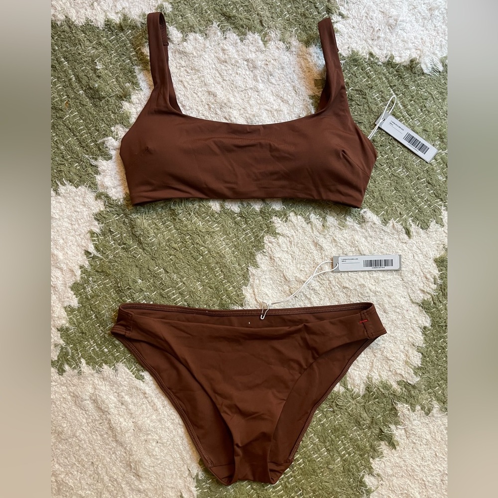 NWT Everlane Swim Suit — Square-Neck Bikini Top + Bikini Bottom, Brown, Size S